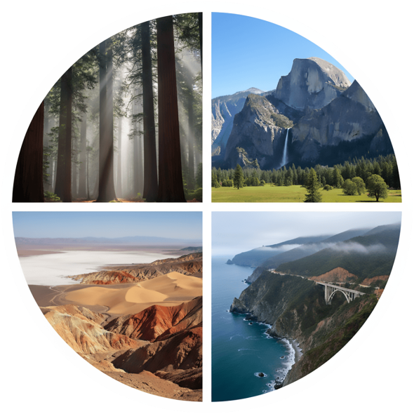 California’s breathtaking natural wonders — Yosemite’s towering cliffs, Big Sur’s dramatic coastline, Death Valley’s surreal desert, ancient redwood forests, and Lake Tahoe’s pristine alpine beauty.
